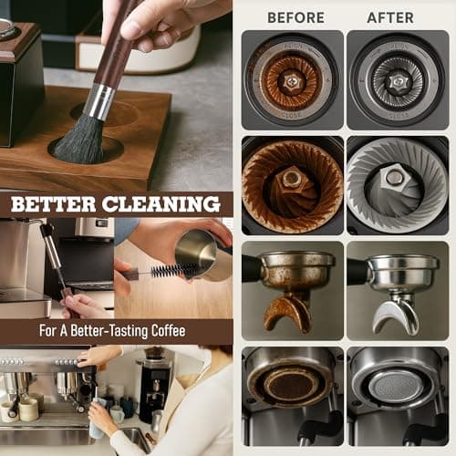 Takavu Coffee Grinder Cleaning Kit – 5pcs Boar Bristle Grinder Brush, Detail Scrub Brush, Steam Wand Brushes & Microfiber Towel for Espresso Machine Coffee Maker Pour Over