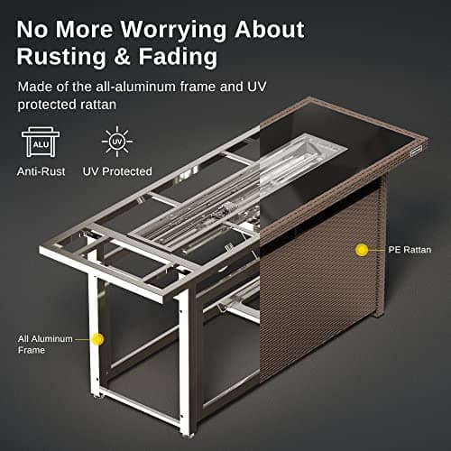 EAST OAK 57" Gas Fire Pit Table, 60,000 BTU Propane Fire Pit w/Large Tempered Glass Desktop, CSA Certified Outdoor Patio Fire Table with 9.2lb Glass Stone & Removable Lid, Chocolaty Coffee