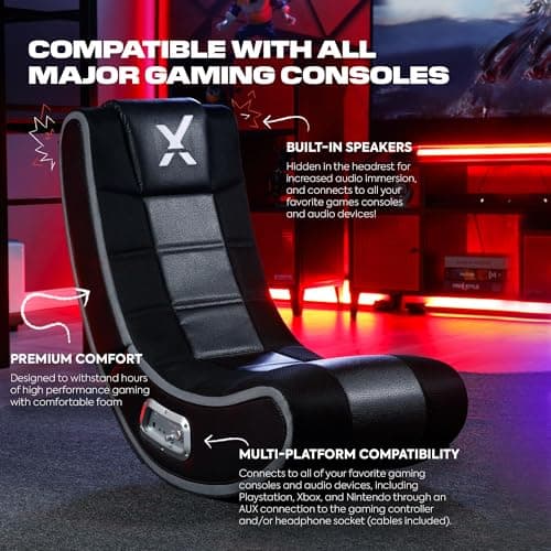 X Rocker V Rocker SE Black Foam Floor Video Gaming Chair for Adult, Teen, and Kid Gamers -2.1 High Tech Audio and Wireless Capacity - Foldable and Ergonomic Back Support (5130301)