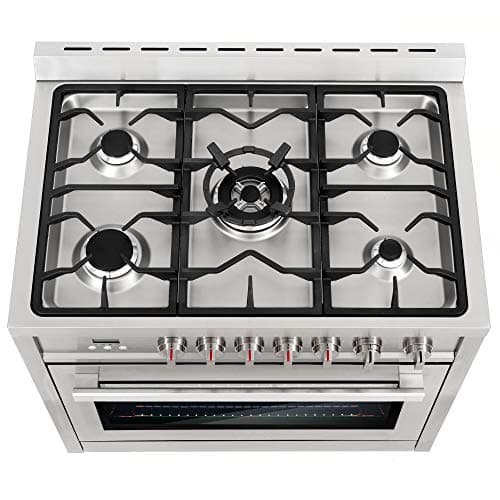 COSMO COS-965AGFC 36 in. Nebula Collection 3.8 cu. ft. Gas Range, 5 Burners, Rapid Convection Oven, Cast Iron Grates in Stainless Steel