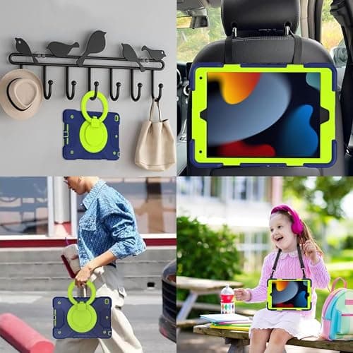 Case for iPad 9th/8th/7th Generation 10.2 inch, Heavy Duty Shockproof Cover with 360° Rotating Handle/Bracket/Pen Holder/Shoulder Strap, Kid Case for iPad 2021/2020/2019, Navy+Green