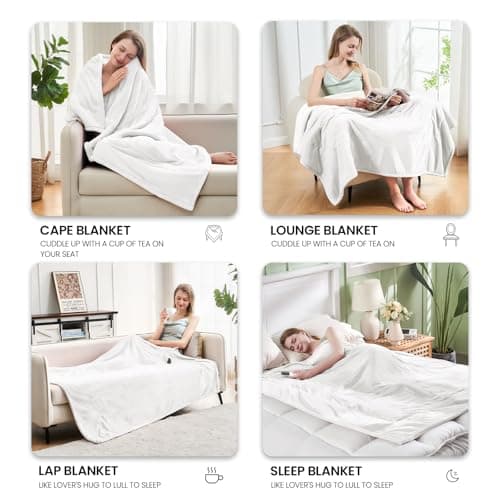 Electric Heated Blanket, Flannel & Sherpa Fast Heating Soft Fleece Heated King Blanket 90"x100" with 6 Heating Levels & 10H Auto Off - White