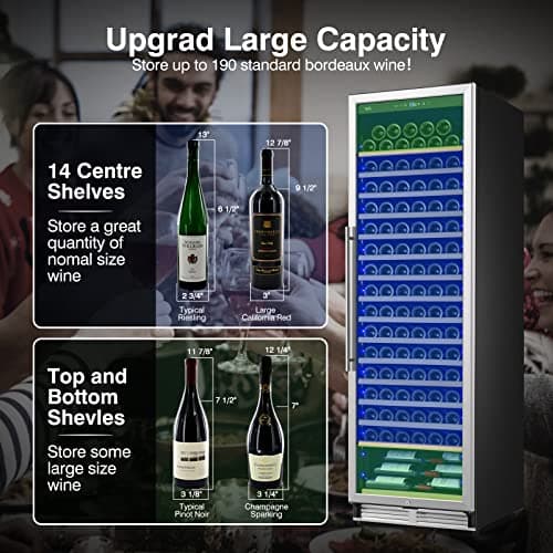 Upgraded 24 Inch Wine Cooler Refrigerator, 190 Bottles Wine Fridge with Professional Temperature Control System, Freestanding or Built-in installation, Quiet Operation