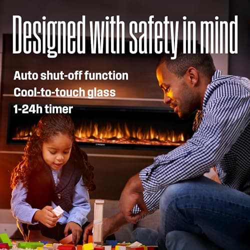 Westinghouse 60 Inch Electric Fireplace Heater, Compatible with Alexa & Google Home, Wall Mount or in-Wall Recessed Fireplace Insert, 24 Hour Timer, Color Changing Flames, 750W/1500W Indoor Heater