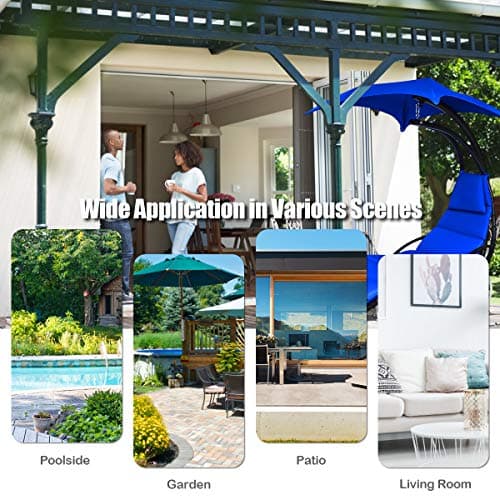 S AFSTAR Hammock Chair with Stand, Hanging Chaise Chair with Removable Canopy & Built-in Pillow, Hanging Curved Chaise Lounge Chair Swing for Porch Patio Poolside (Navy)