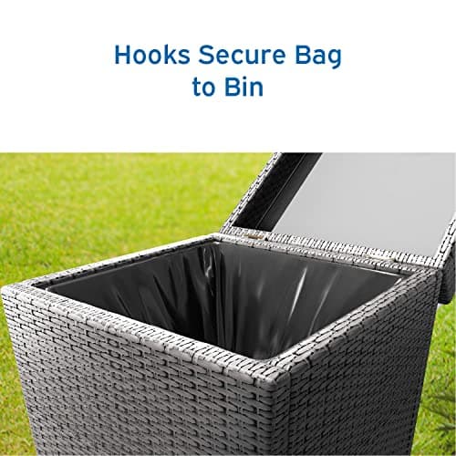 Nestl Outdoor 30 Gallon Grey Trash Can with Lid, Wicker Garbage Can for Patio