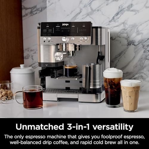 Ninja Espresso Machine and Drip Coffee Maker| Luxe Café Premier Series | Integrated Coffee Grinder, Milk Frother, Assisted Tamper & Built-In Espresso Accessory Storage | Stainless Steel | ES601