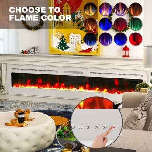 80" Electric Fireplace Wall Mounted & Recessed with Remote, 750w/1500w Ultra-Thin Wall Fireplace Inserts, Electric Fire Place W/8H Timer, Adjustable Flame Colors and Brightness Silent