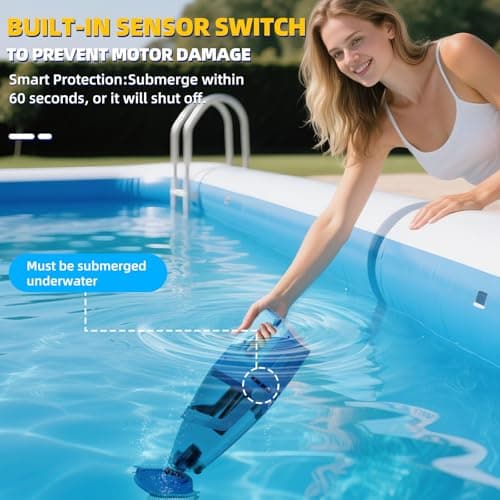 Cordless Pool Vacuum with Telescopic Pole, 26.5 gallons/min Powerful Suction, Handheld Rechargeable Swimming Pool Cleaner with 1H Running Time, Pool Vacuum for Above/In Ground Pools, Spas, Hot Tubs