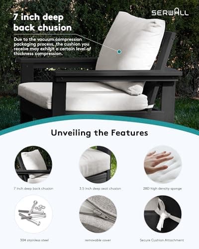 SERWALL HDPE Patio Furniture Set, 7-Piece Outdoor Sectional Sofa Set, All Weather Outdoor Couch Set for Deck, Lawn, Black Frame with Khaki Cushion