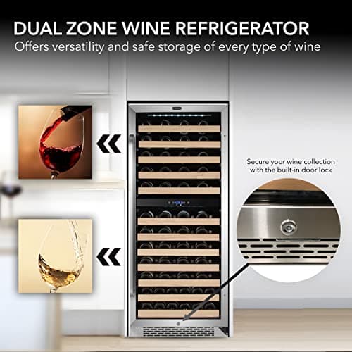 Whynter BWR-0922DZ 92 Wine Bottle Built-in or Freestanding Stainless Steel Dual Zone Compressor Large Capacity Refrigerator Rack for Open LED Display, Dark Grey-92 Grey