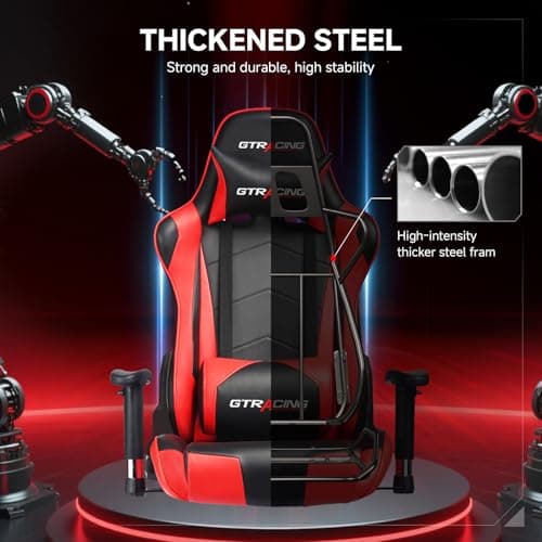 GTRACING Gaming Chair with Reclining Backrest, Adjustable Height and Swivel Base, Ergonomic Computer Chair with Headrest and Lumbar Support (Red)