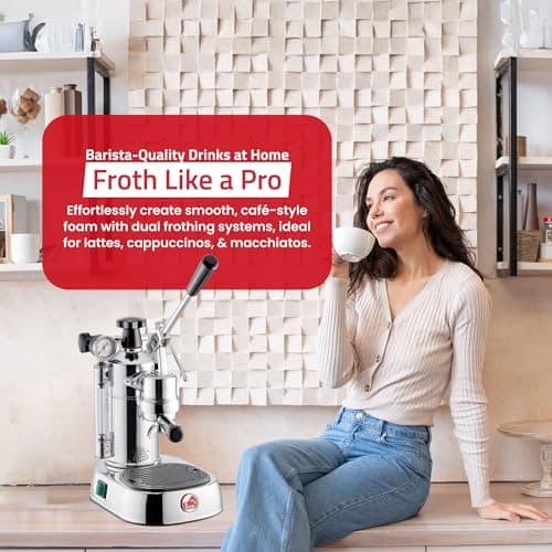 La Pavoni PC-16 Professional Espresso Machine - 16-Cup Capacity Lever Espresso Maker - Chrome Finish- Solid Brass 38oz Boiler - Dual Frothing Systems & Mounted Pressure Gauge - Made in Italy