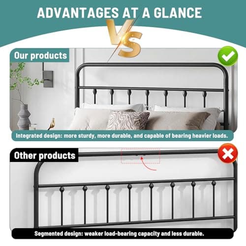 Queen Bed Frame-Classic Metal Platform Bed Frame Mattress Foundation with Victorian Style Iron-Art Headboard/Footboard/Under Bed Storage/No Box Spring Needed/Black