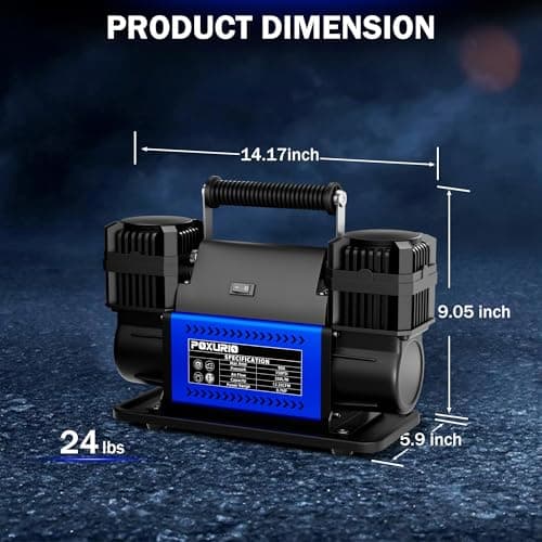 Offroad Air Compressor, 12.35CFM Dual Cylinder Portable Air Inflator, 12V 150 PSI Heavy Duty Tire Inflator Pump for Truck Tires, 4x4 Vehicle, RV, Motorcycle