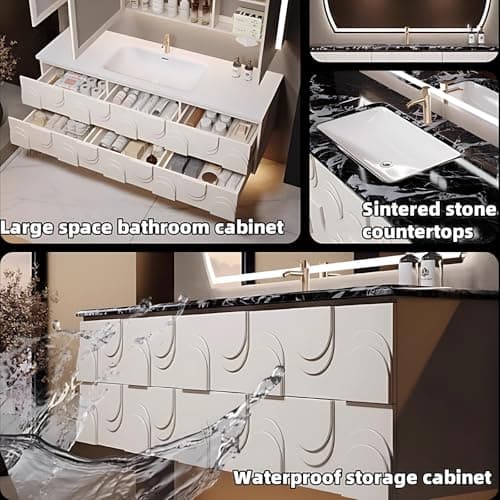 Bathroom Vanity with Sink - Elegant Bathroom Sink Cabinet, Floating Vanity with Smart Anti-Fog Mirror, Multi-Layer Thick Solid Wood Material - Complete Accessories (White, 40")
