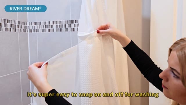 Heavyweight No Hooks Required Dotted Waffle Weave Shower Curtain with Snap in Liner - 71W x 74H,Hotel Grade,Spa Like Bath Curtain,Cream