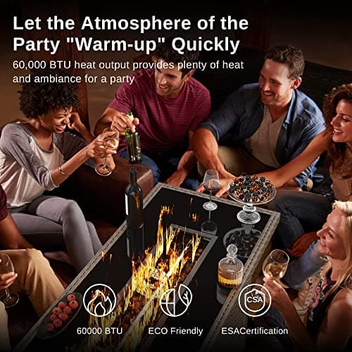 EAST OAK 57" Gas Fire Pit Table, 60,000 BTU Propane Fire Pit w/Large Tempered Glass Desktop, CSA Certified Outdoor Patio Fire Table with 9.2lb Glass Stone & Removable Lid, Chocolaty Coffee