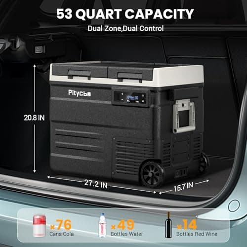 Car Refrigerator 12v Portable Fridge for Car, Auto 53 Quart Dual Zone Freezer Compressor Cooler, -4℉—68℉ 12/24V DC 100~240 Volt AC for Truck, Camping, Travel, Vehicles, RV