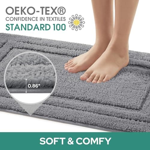 HOMEIDEAS Bathroom Rugs Sets 3 Piece, Super Soft and Absorbent Non Slip Microfiber Toilet Bath Mat with U-Shaped (Grey)
