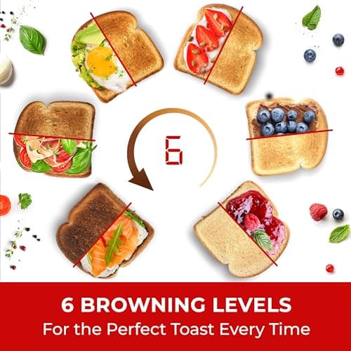 Mueller UltraToast Full Stainless Steel Toaster 4 Slice, Long Extra-Wide Slots for Bagels and Waffles, 6 Browning Levels, LED Display, Cancel/Defrost/Reheat Functions & Removable Tray, Kitchen Gadgets