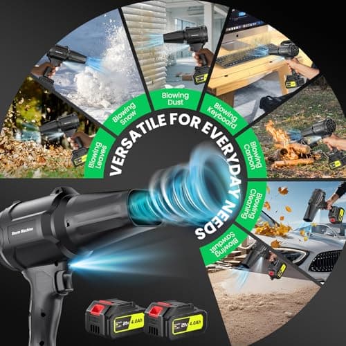 Electric-Cordless-Leaf-Blower - 400000RPM Handheld Leaf Blower - 2 X 4.0Ah Batteries and Charger Included, Lightweight Leaf Blowers for Patio Cleaning Black