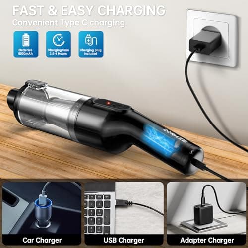 Handheld Vacuum Cordless, Car Vacuum with 16000Pa Powerful Suction, Lightweight at 1.3 lbs, Rechargeable Vacuum Cleaners for Home Office Car Pets with Brushless Motor, Multiple Accessories