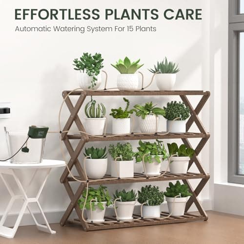 Automatic Watering System for 15 Potted Plants, DIY Plant Watering Devices，Drip Irrigation System with 30-Day Programmable Water Timer, LED Display and Power Supply