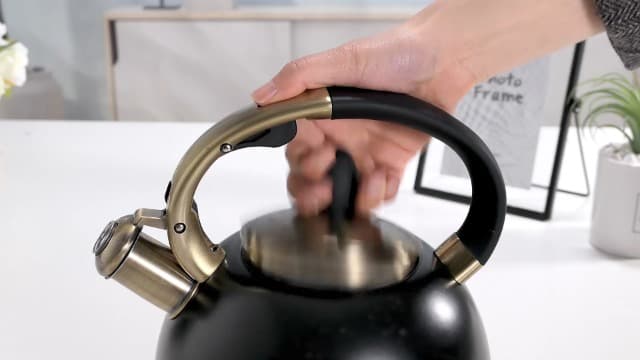 SUSTEAS Stove Top Whistling Tea Kettle - Food Grade Stainless Steel Teakettle Teapot with Cool Touch Ergonomic Handle, With 1 Silicone Pinch Mitt Included, 2.64 Quart(BLACK)