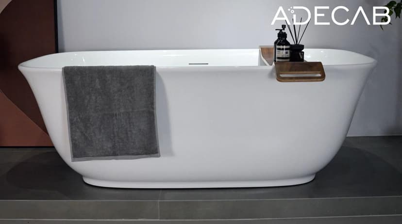 59" Acrylic Freestanding Bathtub, Soaking Tub for Bathroom, Stand Alone Tub, cUPC Certified, Integrated Overflow and Drain, Gloss White