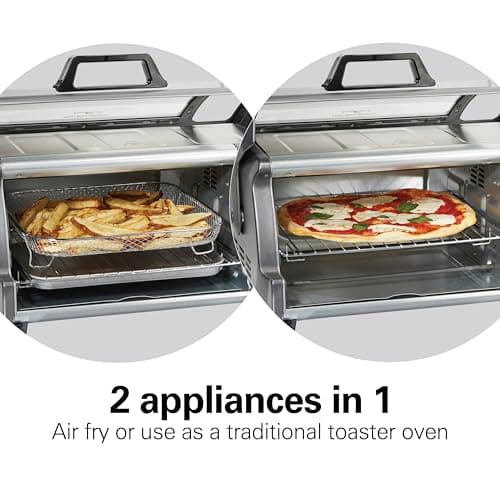 Hamilton Beach Air Fryer Toaster Oven Combo with Large Capacity, Fits 6 Slices or 12” Pizza, 4 Cooking Functions for Convection, Bake, Broil, Roll-Top Door, Easy Reach Sure-Crisp, Stainless Steel