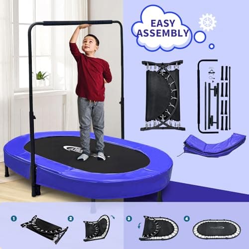 Nattork 56" Kids Trampoline Indoor, Double Trampoline with Adjustable Handle for Kids, Indoor/Outdoor Foldable Jumper, Max Load 220lbs