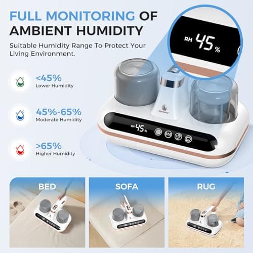 Mattress Vacuum Cleaner - 5-in-1 Cordless Bed Vacuum Cleaner, Powered by UV-C Light & Ultrasonic Technology, 16Kpa Strong Suction,Low Noise,Suitable for Dust, Pet Hair, Etc.