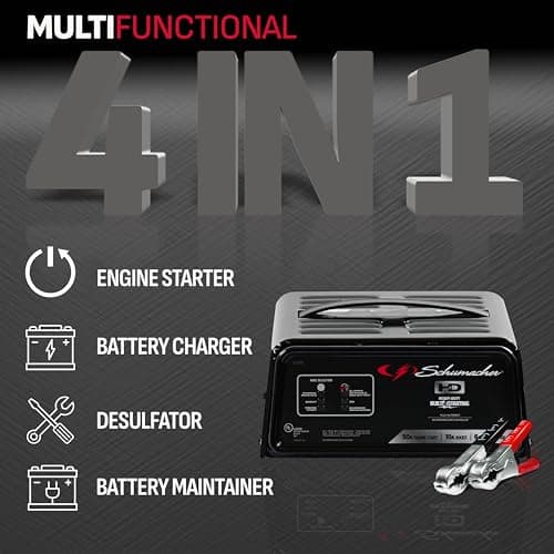 Schumacher Electric 6A Battery Charger and 50A Engine Starter, 4-in-1 Solution for 12V Batteries, Battery Maintainer, 10A Boost, SC1305, for Car, SUV, Truck, and Marine Batteries