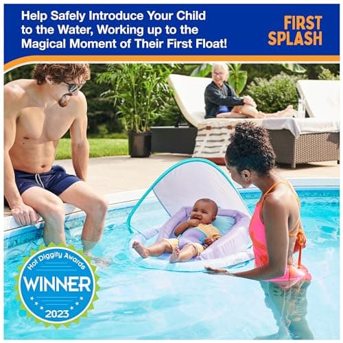 Swimways Infant Spring Float, Baby Pool Float with Canopy & UPF Protection, Swimming Pool Accessories for Kids 3-9 Months, Mermaid