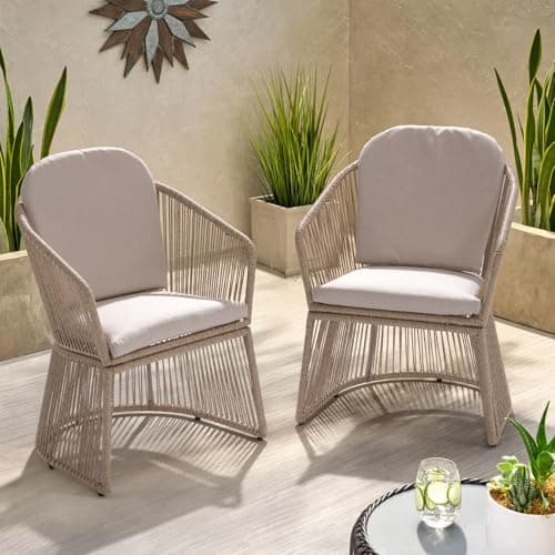 SUNSITT Patio Chairs Set of 4, Woven Wicker Outdoor Dining Chair w/Weather-Resistant Cushions, Modern Bistro Chairs Set of 4 w/Curved Armrest Beige for Garden Balcony Backyard