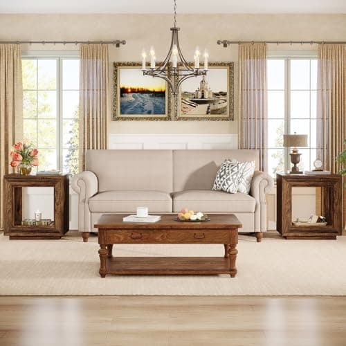Tribesigns Rustic Wood End Table, 2 Tiered Square Side Table with Storage Shelf, Industrial Sofa Side Table for Living Room, Entrance (Rustic Brown) (1)