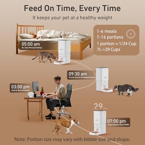 Automatic Cat Feeders, 7L/29 Cups Automatic Dog Feeder with Desiccant Bag, 1-6 Meals Ideal for 2-15mm Dry Food, Suitble for Multiple Pets, Dual Power Supply, Detachable Washable