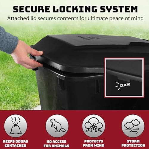 Trash Can With Lid - Ultimate Strength 32 Gallon Wheeled Garbage Can Trash Container - Professional Grade Outdoor Waste Bin with Secure Snap Lid and Ergonomic Handles, Outdoor Recycling Bins, 2 Pack