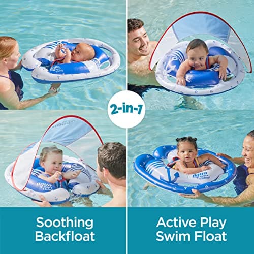 SwimSchool Freestyle Swimmer Baby Pool Float with Multi-Position, Adjustable Safety Seat, Free Swimming, Dual Air Chambers Safe, Red-White-Blue Nautical