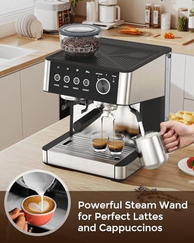 (2025 Upgrade)20 Bar Espresso Machine with Built-in Anti-Clog Coffee Grinder, Expresso Coffee Machines with Milk Steam Wand/Frother/Tamping Tools,Espresso Maker with Grinder for Lattes-Deep Black