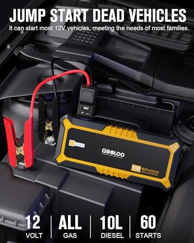 GOOLOO GP4000 Jump Starter 4000A Peak Car Starter (All Gas,up to 10.0L Diesel Engine) SuperSafe 12V Lithium Jump Box,Auto Battery Booster Pack,Portable Power Bank with USB Quick Charge and Type C Port