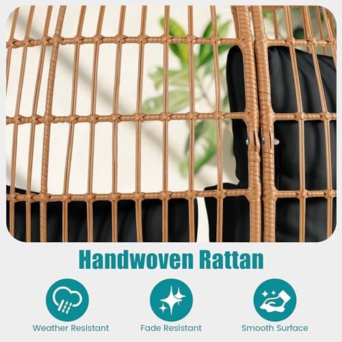Outdoor Egg Chair, PE Wicker Chair with 4 Thicken Cushions, Patio Chairs 440 lbs Capacity, Oversized Balcony Chairs with Durable Steel Frame Perfect for Balcony, Backyard, Bedroom-Dark Black