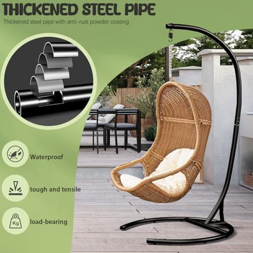 Hammock Stand Only Max 300lbs Hammock Chair Stand Only Heavy Duty Hanging Chair Stand 360 Degree Rotation Egg Chair Stand C Stand Frame for Egg Chair Indoor Outdoor Porch Swing