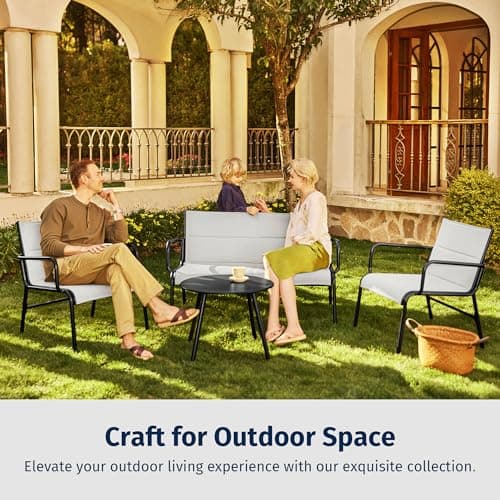 EAST OAK 4 Seats Outdoor Furniture Set, Waterproof Patio Furniture Set, Patio Loveseat with Coffee Table for Porch or Garden, 4-Piece Patio Conversation Sets for Balcony, Upgrade Grey