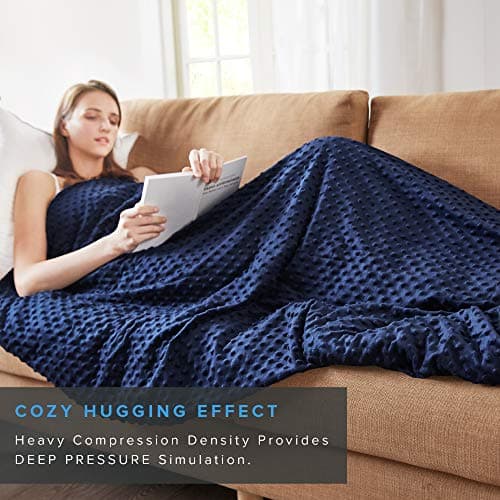 Cooling Weighted Blanket Twin with Removable Cover for Adult,Heavy Blankets 15 lbs, Minky Plush Coolmax Washable Covers Included ,Weight Distribution with Premium Glass Beads, 48x72 15 lbs Navy