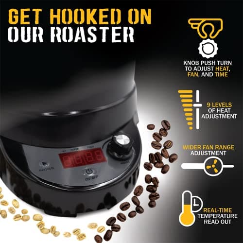 SR800 Coffee Roaster – Roast Coffee at Home – Variable Heat and Fan Control – Digital Display – Roasts 6–8 oz (170–226g) Per Batch – Easy to Use – Fast Roast Time