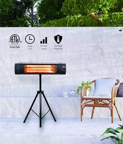 Dr Infrared Heater DR-338 Carbon Infrared Patio Heater with Tripod, Black, 23x40 Inches
