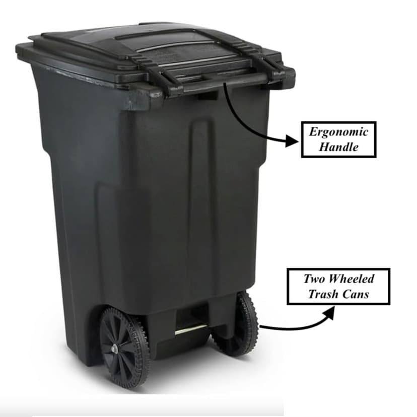 64 Gallon Garbage Cans Trash Cans 2 Rugged Wheels Ergonomic Handle and Lid Heavy Duty Construction Built for Toughness and Maximum Impact Resistance Perfect for Both Indoor Or Outdoor Use