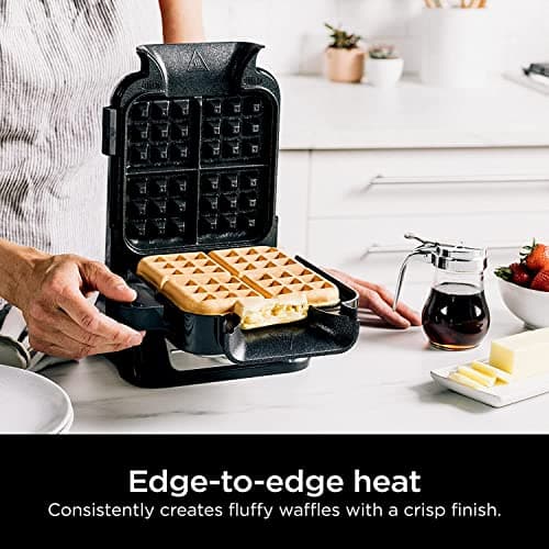 Ninja BW1001 NeverStick PRO Belgian Waffle Maker, Vertical Design, 5 Shade Settings, Precision-Pour Cup NOT Included* (Renewed) (White)
